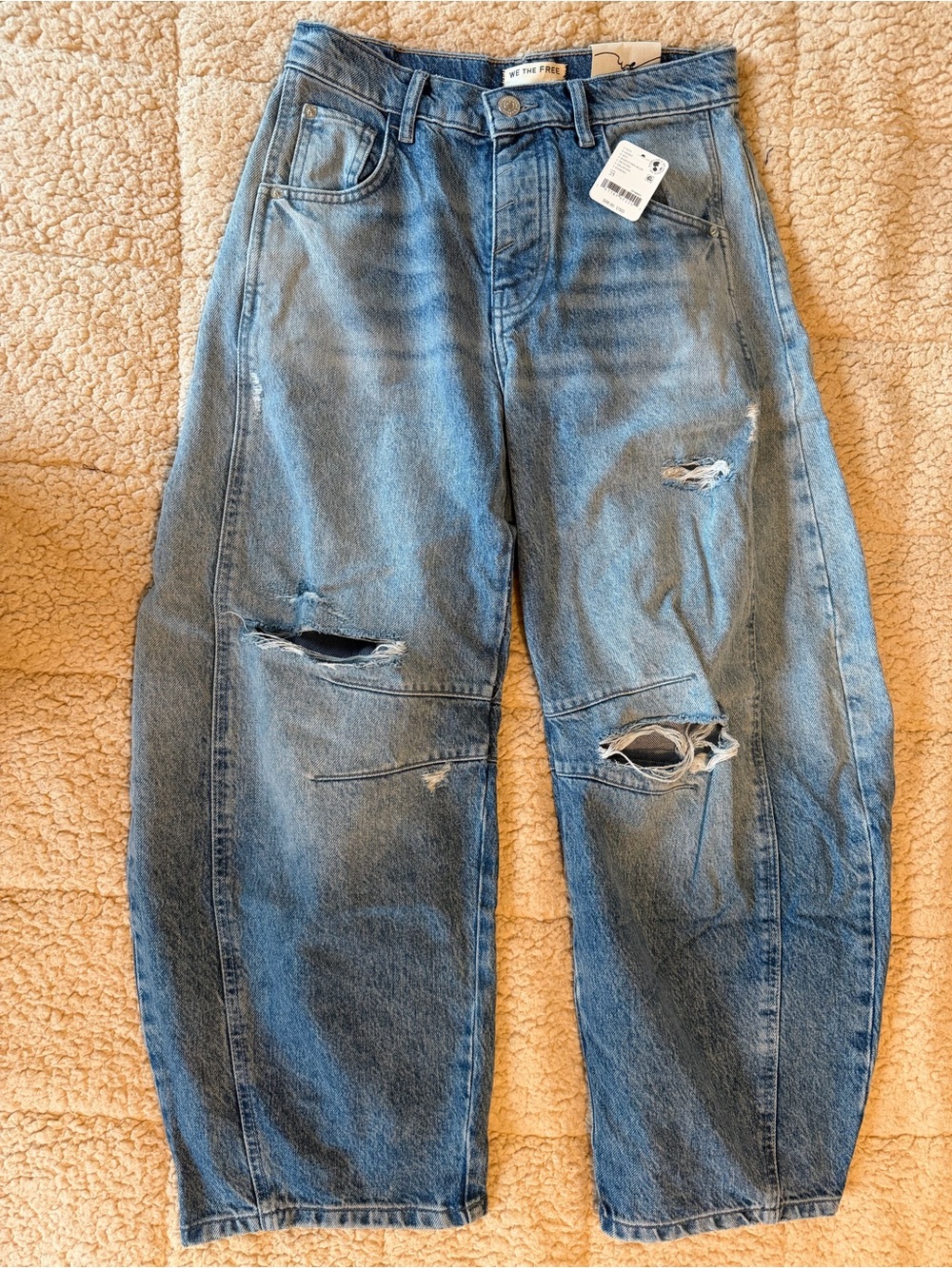 Free People Good Luck Mid Ride Distressed Barrel Jeans - Picture 3 of 5